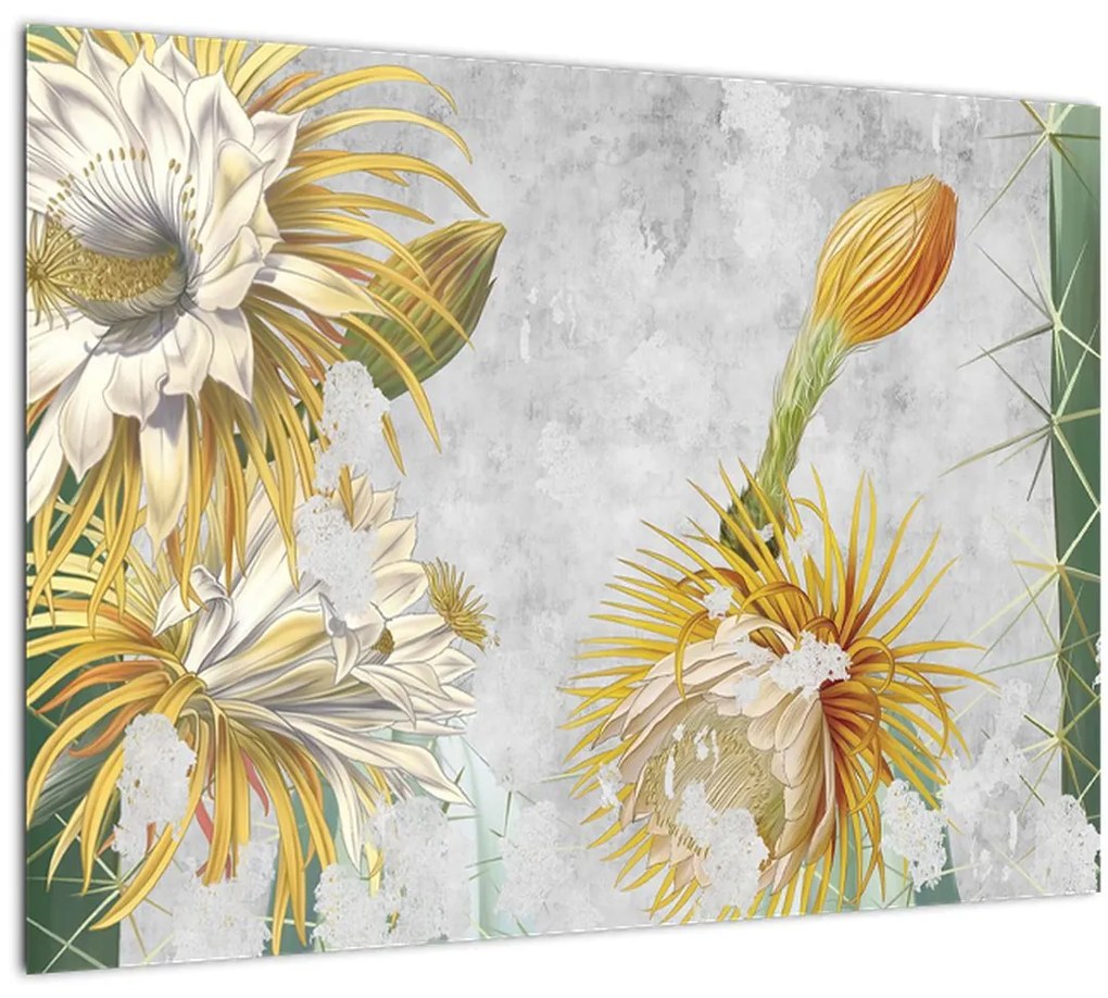 Obraz - Rozkvitnuté kaktusy, vintage (70x50 cm)