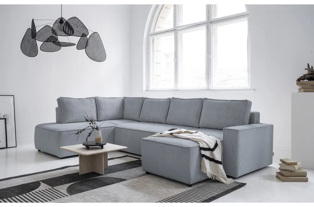 Svetlosivá menčestrová rozkladacia rohová pohovka (ľavý roh/do tvaru "U") Brave Dave – Miuform