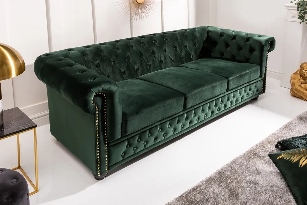 Dizajnová trojsedačka Chesterfield 205 cm zelená