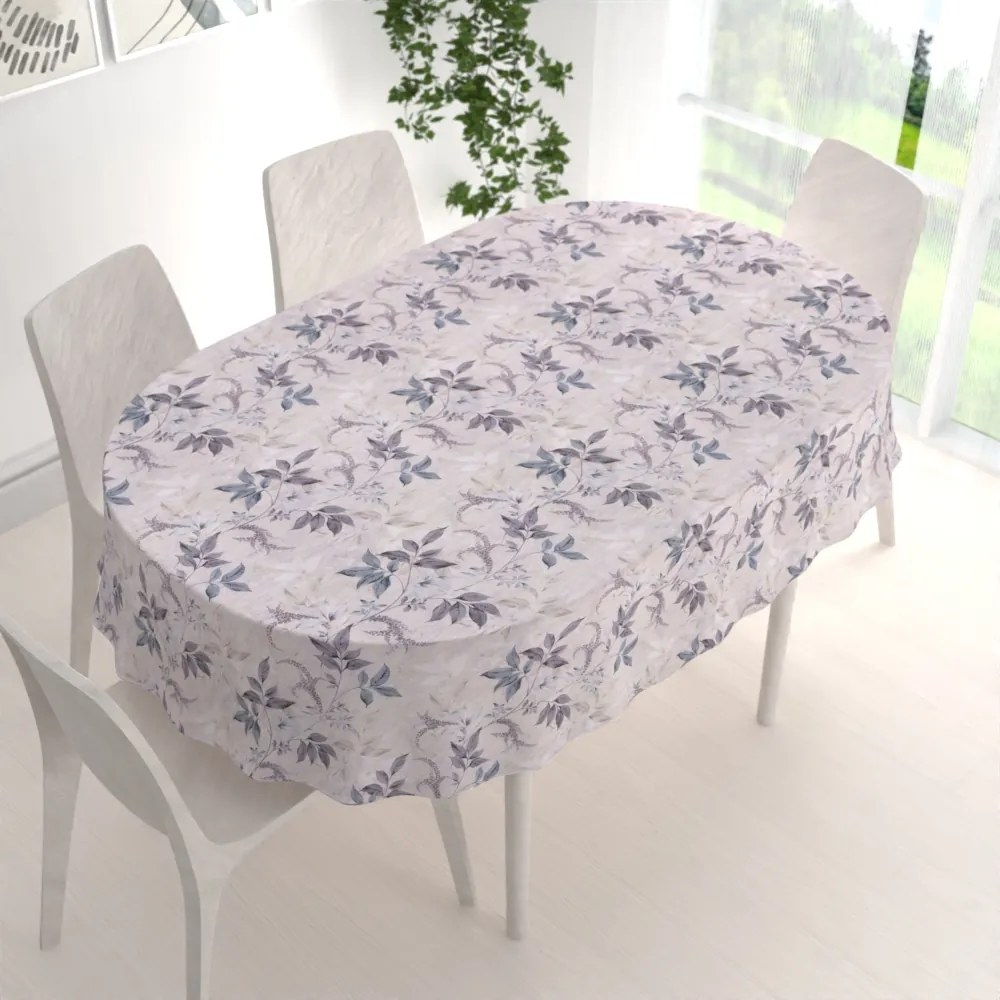 Biante Dekoračný oválny obrus PML-053 Popínavé lístky na béžovom 120x160 cm