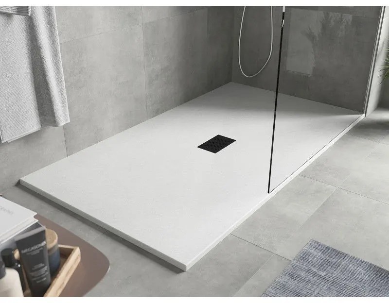 Mexen Hugo, obdĺžniková sprchová vanička SMC 150 x 100 cm, biela, čierna krytka, 42101015-B