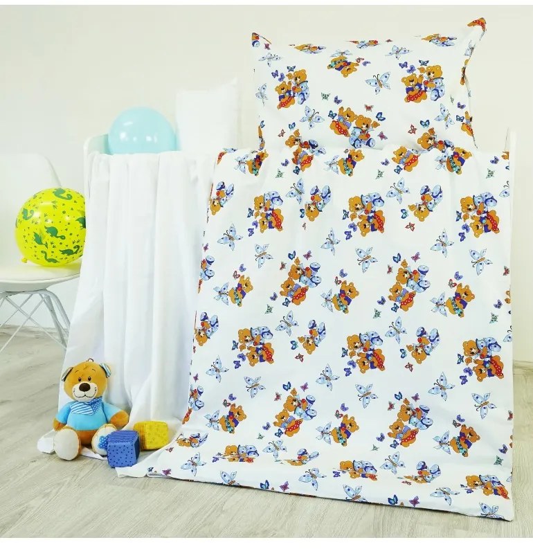 Obliečky detské bavlnené macko biele EMI, Vankúš 45x65