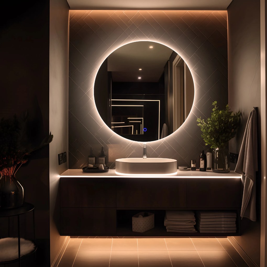 LED zrkadlo okrúhle Romantico ⌀60cm teplá biela - dotykový spínač
