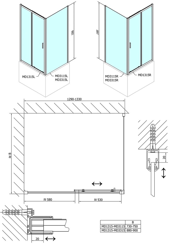Polysan Polysan, DEEP sprchová bočná stena 900 x 1500 mm, číre sklo, MD3315