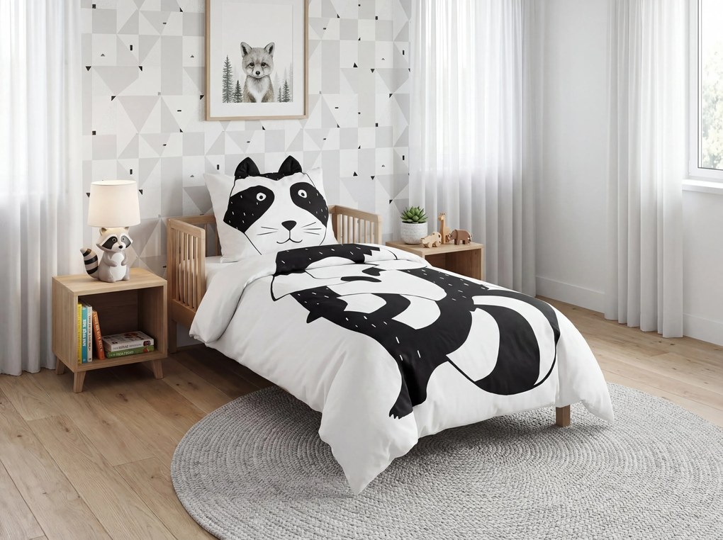 Bavlnené obliečky do postieľky RACCOON čierno-biele Rozmer obliečky: 40 x 60 cm | 100 x 135 cm