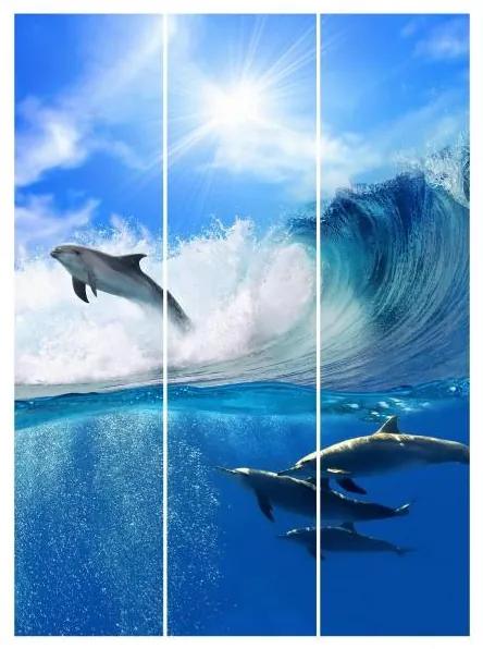 Súprava posuvnej záclony - Prehrávanie delfínov -3 panely