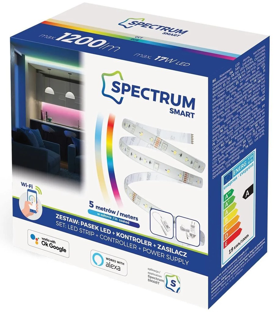 Toolight - SMART LED pásik ,17W, RGB farby nastaviteľné cez WIFI + napájací adaptér, OSW-01511