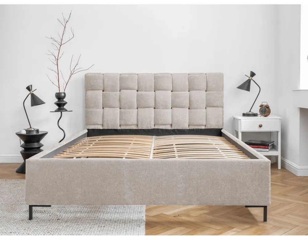 Béžová čalúnená dvojlôžková posteľ s roštom 180x200 cm Eve – Miuform