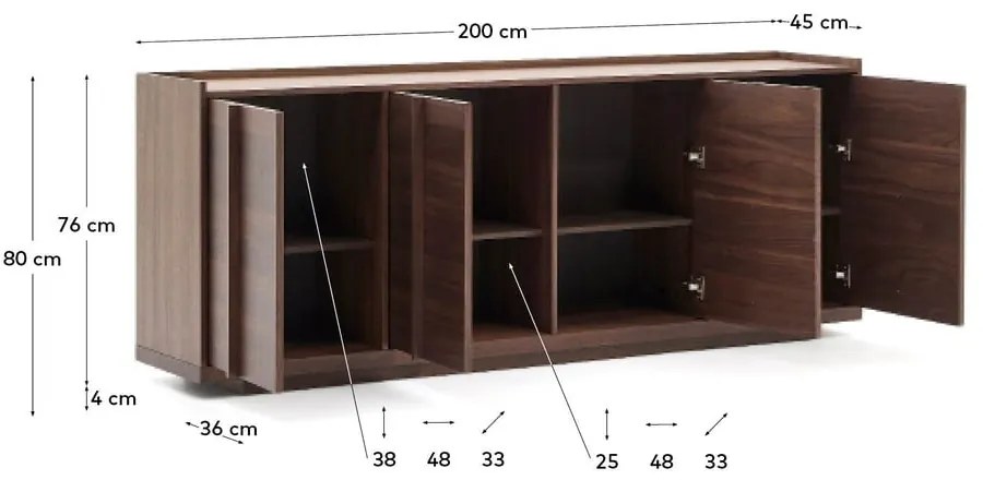 Hnedá komoda v dekore orecha 200x80x45 cm Onix – Kave Home