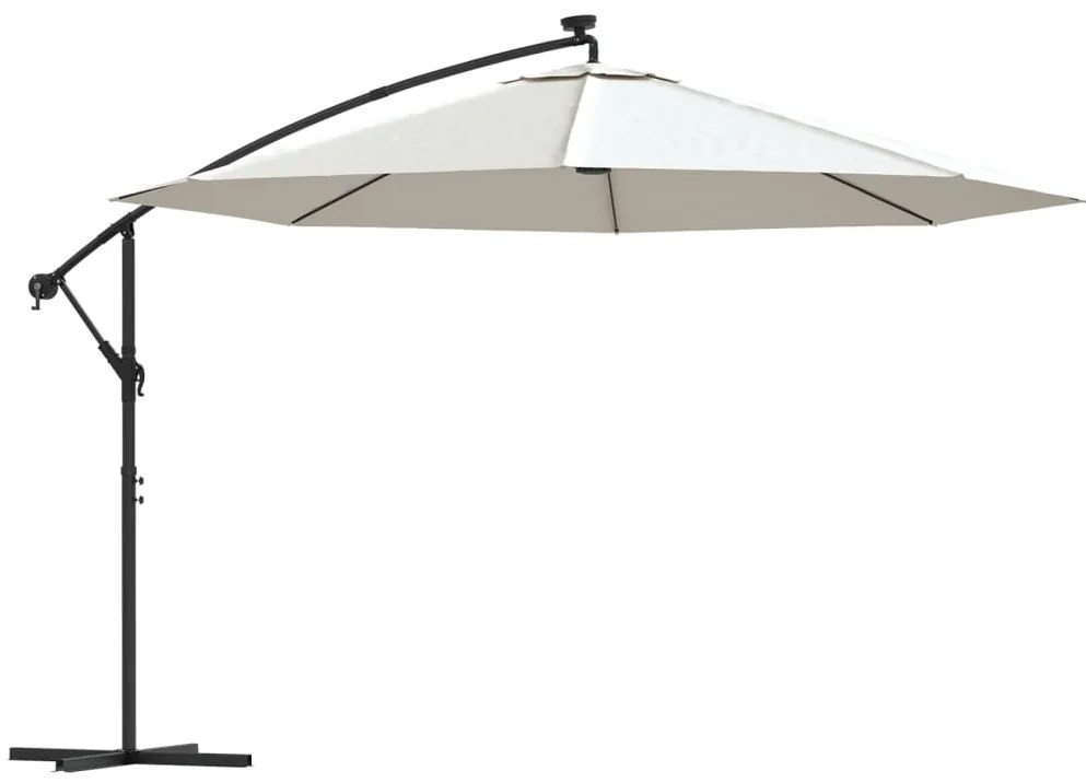 vidaXL Visiaci slnečník s LED osvetlením a kovovou tyčou béžový 350 cm