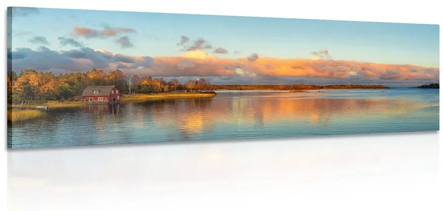Obraz západ slnka nad jazerom Varianta: 120x40