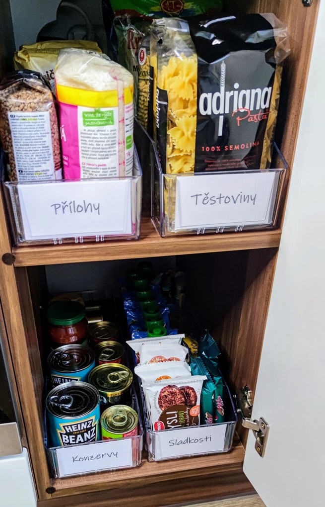Úložný box, ideálny do špajzy, s etiketou + 2 priehradky, BITO, 40x13 cm