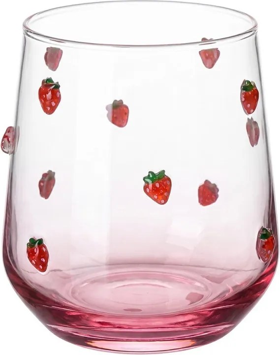 Poháre na vodu s romantickým motívom jahôdok - Ø 7x11 cm / 320 ml