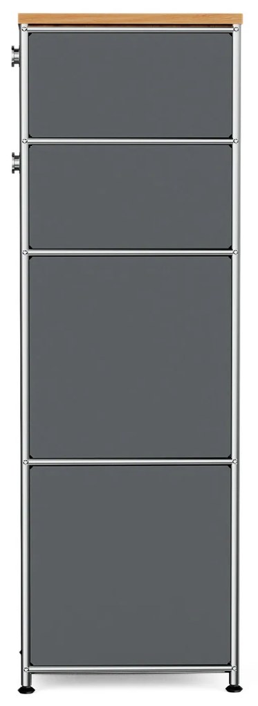 Úzka kovová komoda »CN3« s drevenou doskou a 2 zásuvkami, sivá