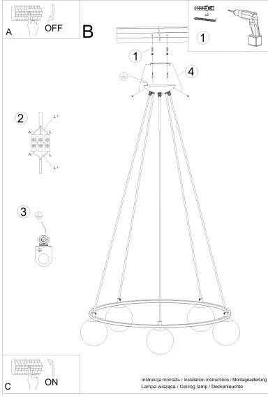 Sollux SL.1214 - Luster na lanku YOLI 5xG9/8W/230V čierna