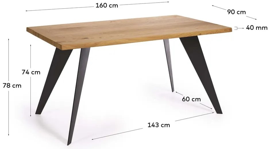 Jedálenský stôl s doskou v dubovom dekore 90x160 cm Koda – Kave Home