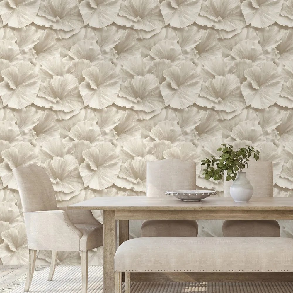 Tapeta béžové kvety v jemnom štýle