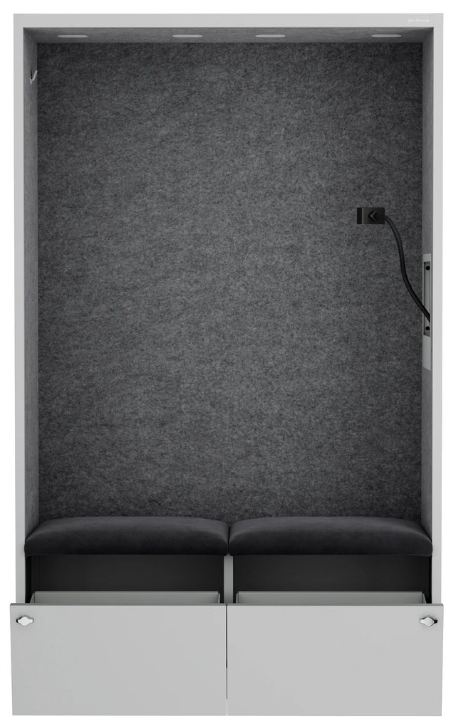Kancelárska akustická kabína so sedadlom a portom USB-C, telo v sivý / sedák tmavosivá v zelenej farbe, 1150 mm: SALLY MentalBox