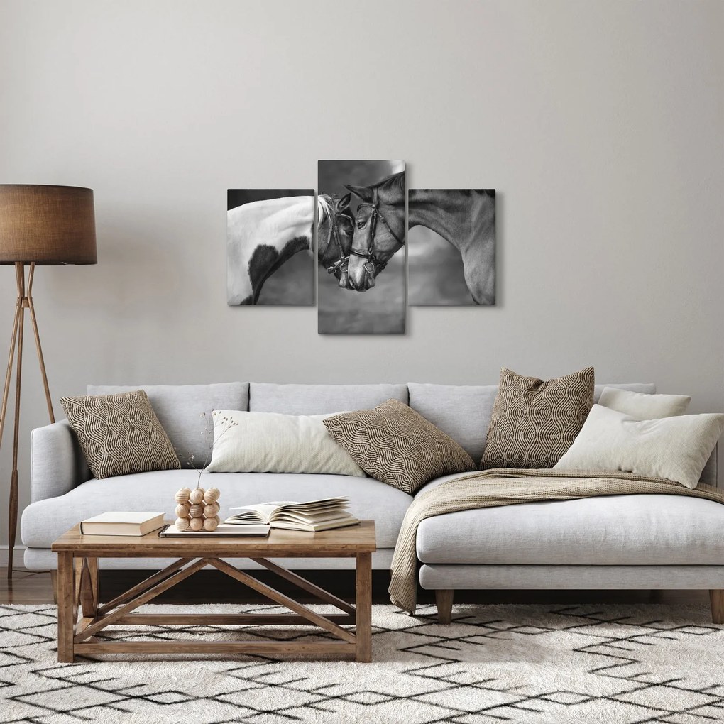 Obraz - Zamilované kone, čiernobiela (90x60 cm)