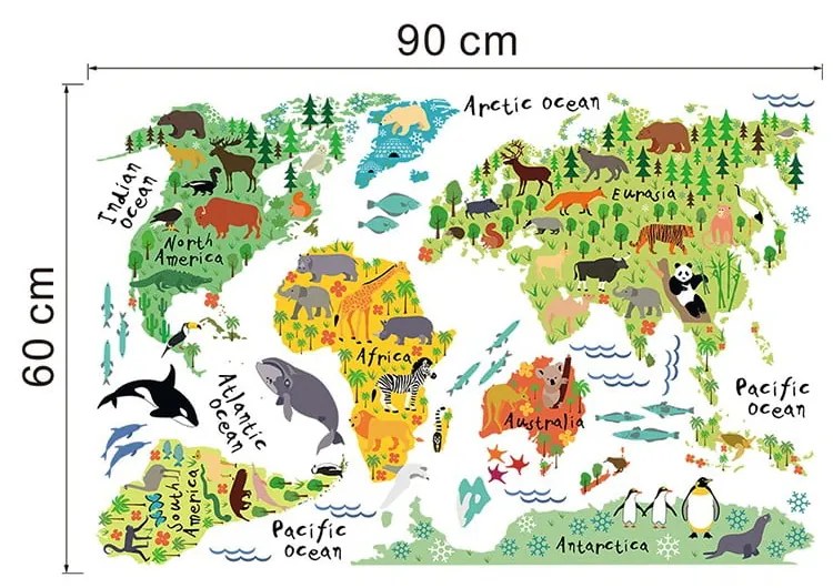 Nástenná detská samolepka Ambiance World Map, 73 × 95 cm
