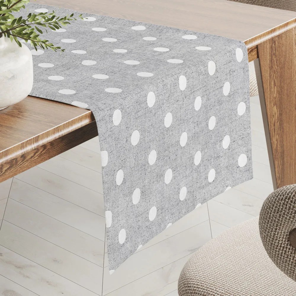 Biante Dekoračný behúň na stôl Porto PRT-018 Biele bodky na sivom režnom 20x120 cm