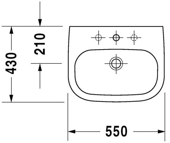 DURAVIT D-Code závesné umývadlo s otvorom, s prepadom, 550 mm x 430 mm, 23105500002
