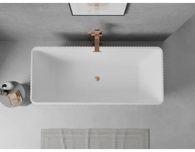 Mexen Nila, voľne stojaca ryhovaná vaňa 170 x 75 cm, biela lesklá, medený matný prepad, 52841708000-65