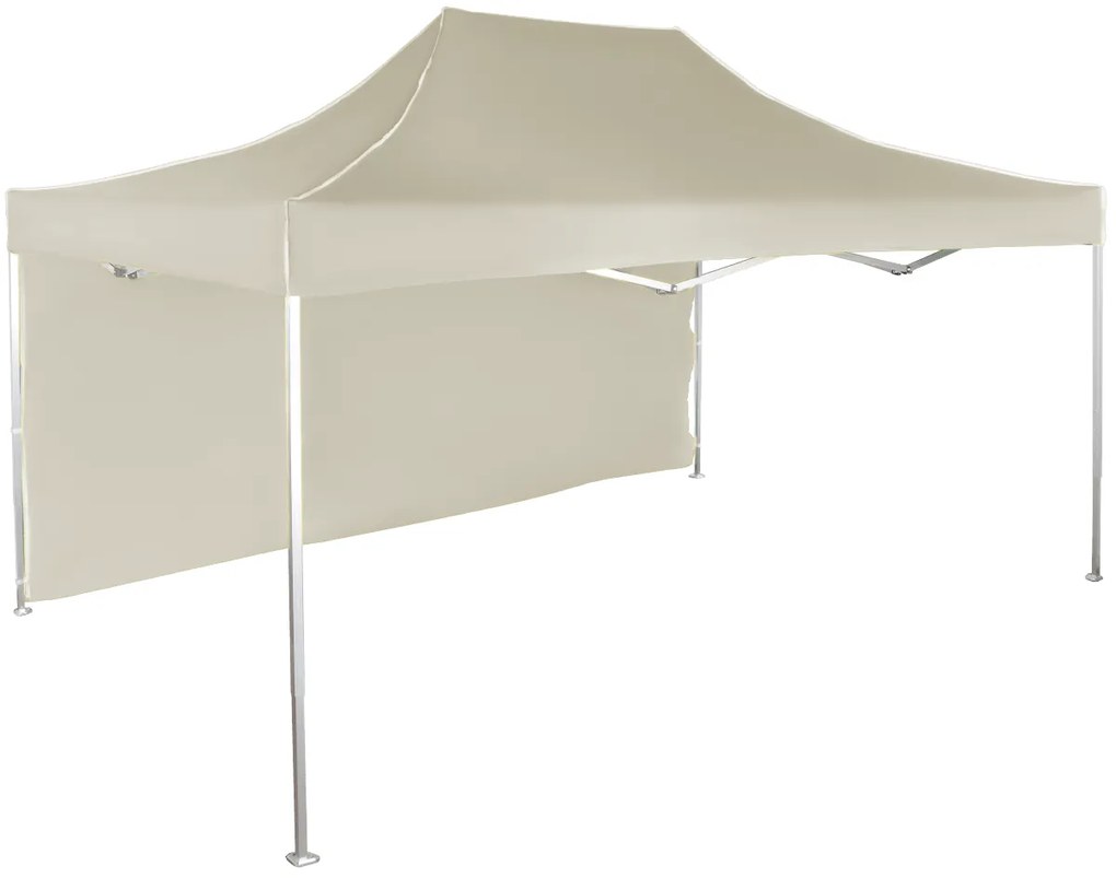 Rýchlorozkladací nožnicový stan 3x4,5m – hliníkový, 1 bočná plachta, Béžová