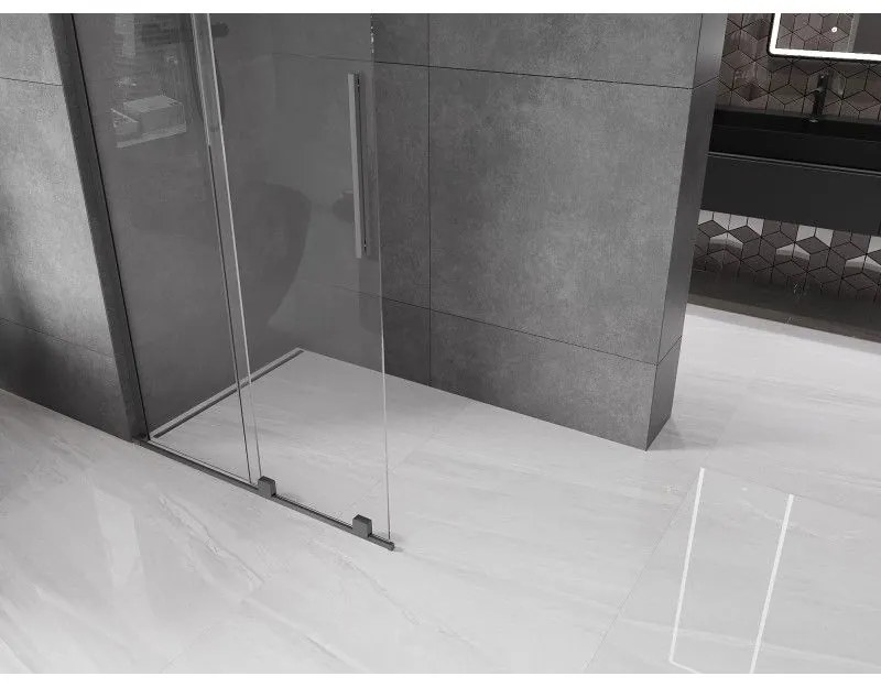 Mexen Velar L, posuvná sprchová zástena Walk-in 120 x 200 cm, 8mm číre sklo, brúsený grafit, 871-120-003-03-95