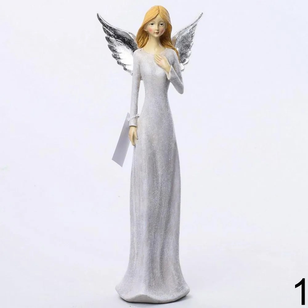 Anjel strieborný gliter ruka hore 12x7x31,5cm 204734RH - Dekorácia