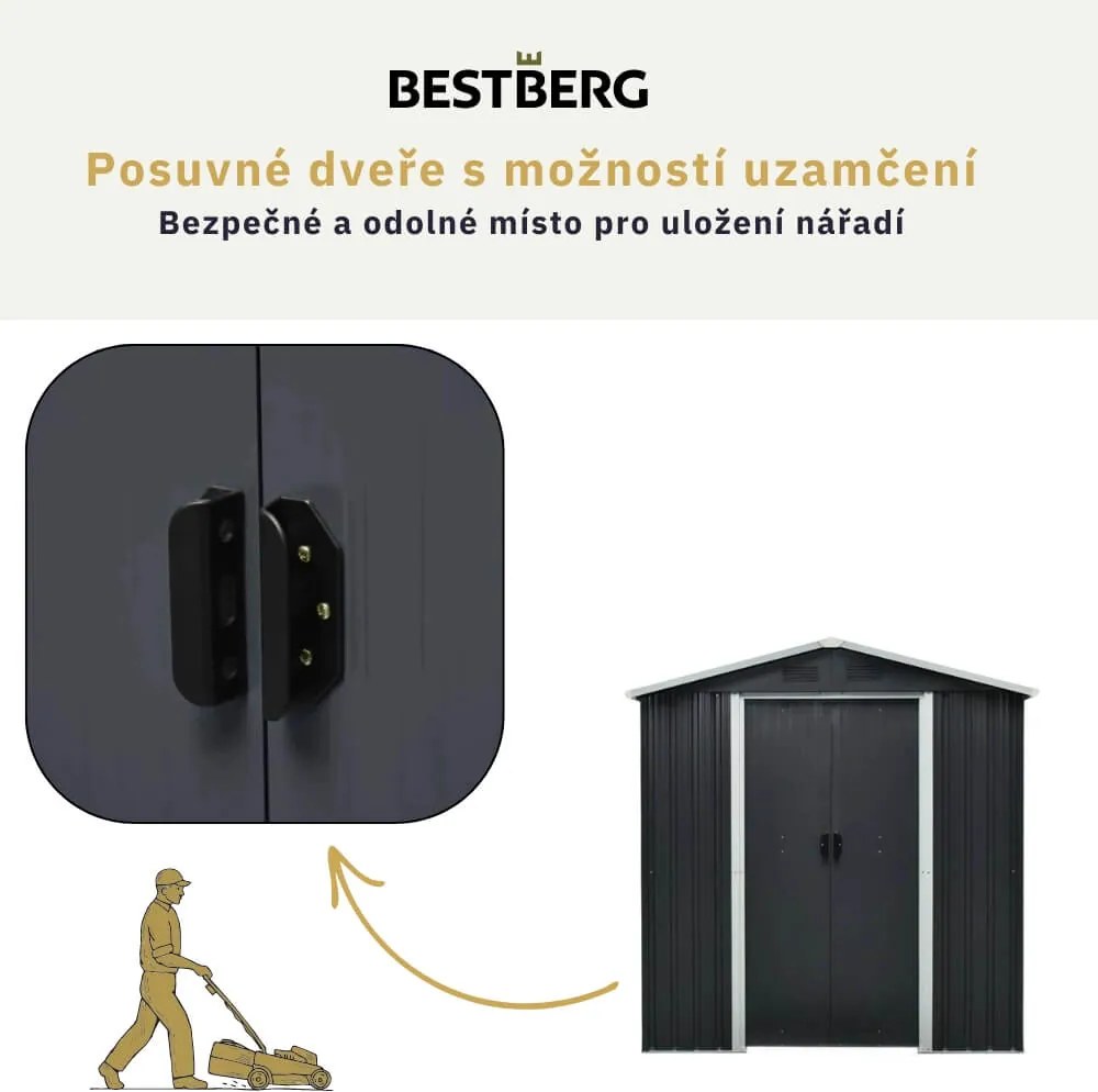 Záhradný domček BestBerg ZDB-2A / 2,5 m² / 194 x 131 x 184 cm / šedá