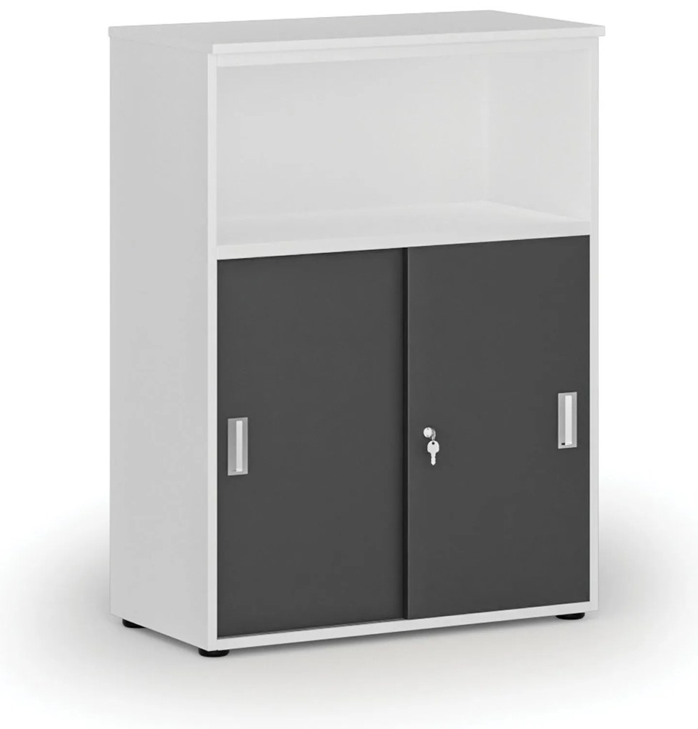 Kombinovaná kancelárska skriňa so zásuvnými dverami PRIMO WHITE, 800 x 420 x 1087 mm, biela/grafit