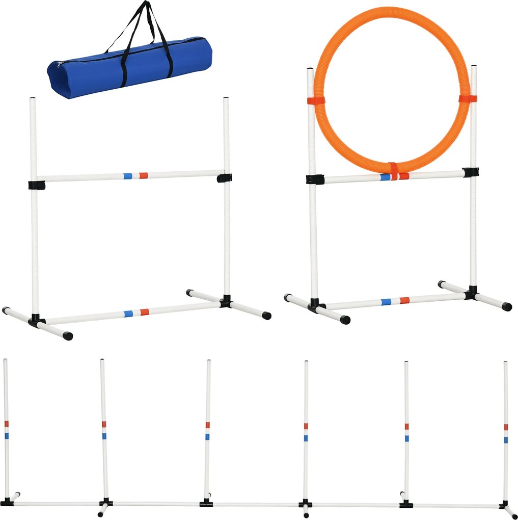 PawHut 3-dielna sada agility pre psov - Tréningová sada pre domácich miláčikov vrátane tašky na jednoduché prenášanie, plastová Biela+Žltá | Aosom
