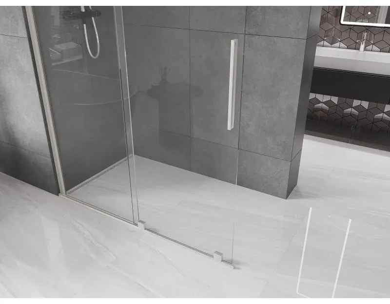 Mexen Velar, sprchová zástena s posuvnými dverami Walk-in 160 x 200 cm, 8mm číre sklo, brúsená oceľ, 871-160-000-03-97