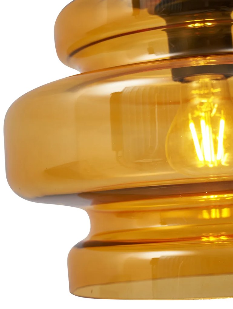 Retro závesná lampa čierna s oranžovým sklom 3-svetlá - Denise