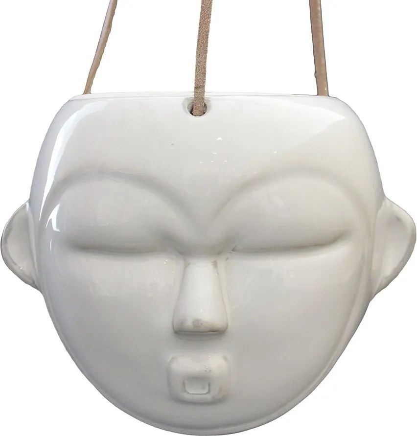 Sada 3 ks Biely závesný kvetináč Mask Round 13 × 18,4 × 15,2 cm, 66 cm