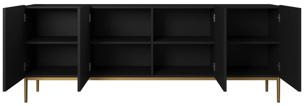 Komoda Nicole 200 cm - čierny mat / zlatá