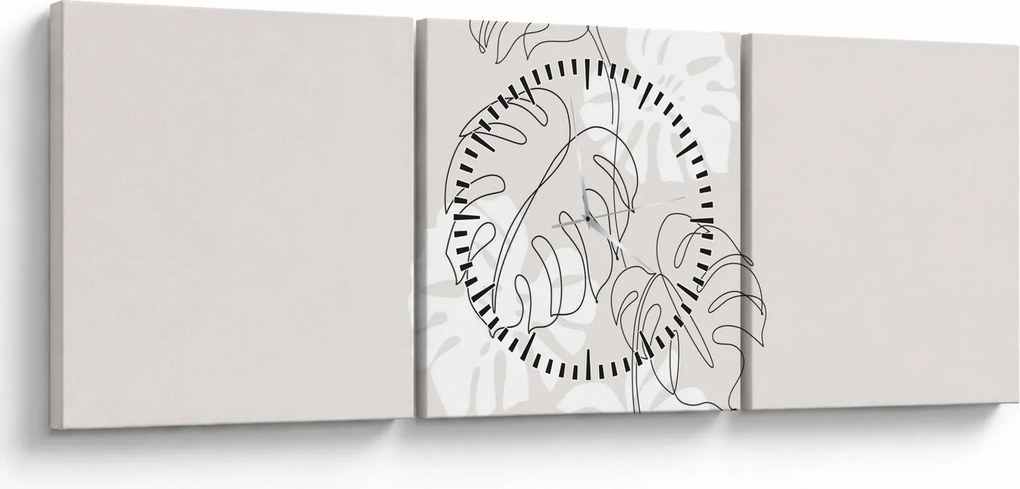 Obraz - Line art monstera N⁰3 (s hodinami) (90x30 cm)