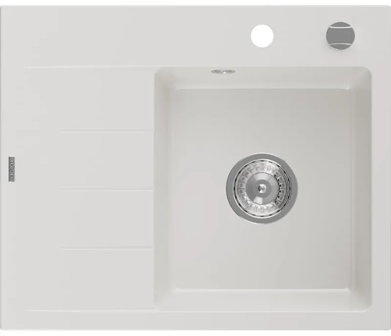 Mexen Ben, 1-komorový granitový drez 600x500x190 mm, pravý + chrómový sifón, biela, 6523605000-20