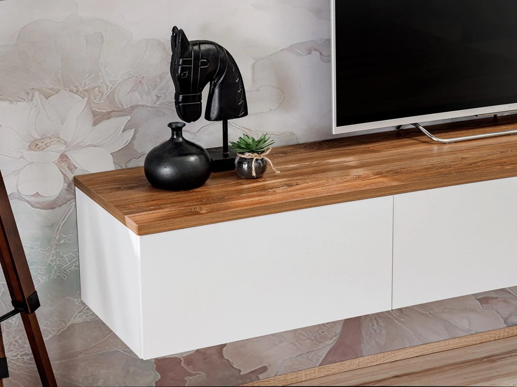 Tv stolík/skrinka Dalton (dub sterling + biela matná). Akcia -20%. Vlastná spoľahlivá doprava až k Vám domov. 1097687