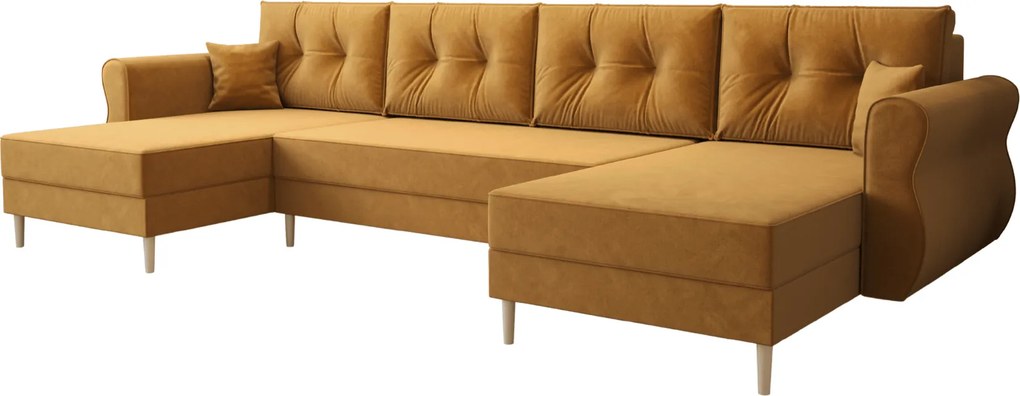 Rozkladacia sedacia súprava do U SILVIANO 300x140 cm, horčicová + 2 vankúšiky ZDARMA