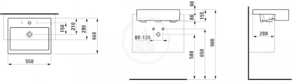 LAUFEN Living Polozápustné umývadlo, 550 mm x 460 mm, biela – 1 otvor na batériu, stredový H8134320001041