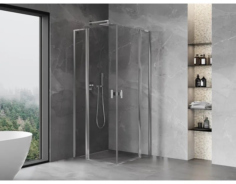 Mexen, Mexen Mist L Duo výklopný sprchový kút 100 x 100 cm, priehľadný, chróm - 8A4L-100-100-01-00