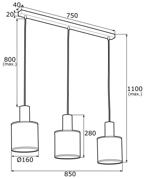 Argon 1490 - Luster na lanku HERMAN 3xE27/15W/230V mosadz/čierna