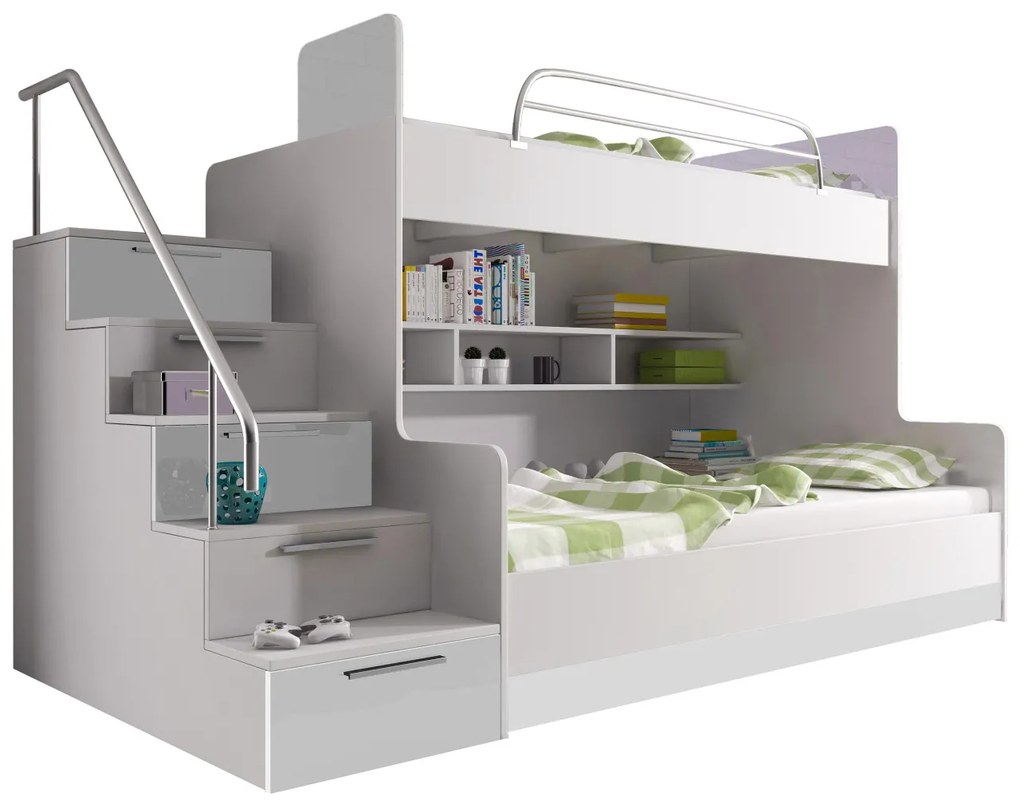 Poschodová posteľ Paradise II, Farby: biela / biely lesk, Strana: ľavá