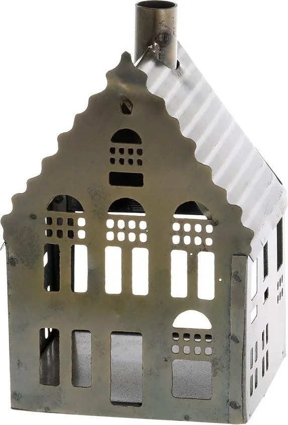 Mosadzný antik kovový domček na sviečku Canie - 7*7*12 cm