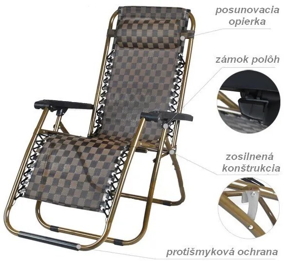 Vekr GARDEN Záhradné kreslo lehátko Zero Gravity čierne + Darček Teflónová podložka na grilovanie 2 ks