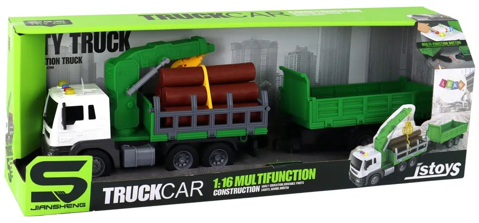 LEAN TOYS Nákladné auto so žeriavom 1:16– zelená