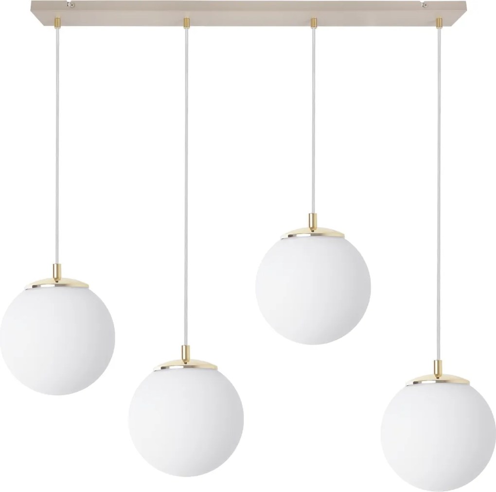 Závesné svietidlo Florence, 4x biele sklenené tienidlo, g/be
