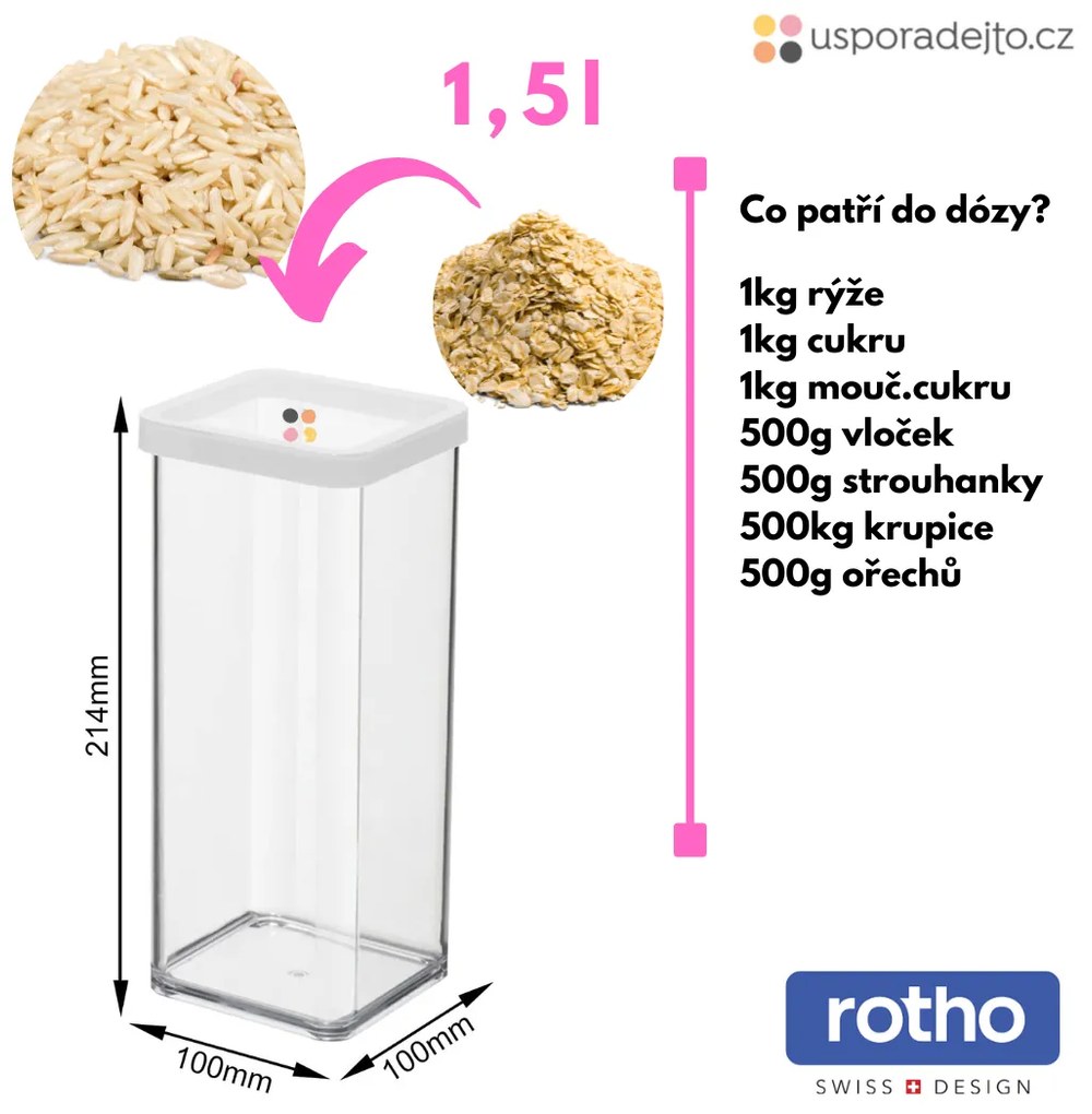 2. akosť - Dóza na potraviny 1,5 l Rotho Loft - LONG, biela (škrabance)